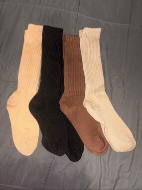 Women's Ribbed Crew Socks Set - Black, Brown, Beige, Tan